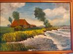 Schilderij van H. Wiersma - Landschap met boerderij, Antiek en Kunst, Ophalen of Verzenden