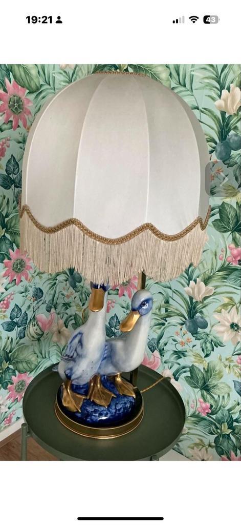 Antieke en unieke Eendenlamp met Engelse kap, Huis en Inrichting, Lampen | Lampenkappen, Zo goed als nieuw, Rond, Blauw, Ophalen