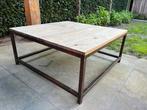 Massief eiken met staal salontafel tuintafel, Tuin en Terras, Tuintafels, Ophalen of Verzenden, Gebruikt, Vierkant, Hout