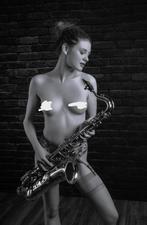 Erotische foto zwart/wit 50 x 70 cm. Model Megan, Ophalen of Verzenden, 1980 tot heden, Zo goed als nieuw, Foto