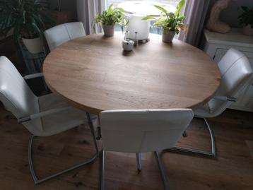 4x eetkamerstoelen roomwit leer rvs frame met armleuning beschikbaar voor biedingen