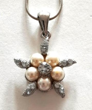 Leuke verzilverde hanger met 5 parels en 11 strass steentjes beschikbaar voor biedingen