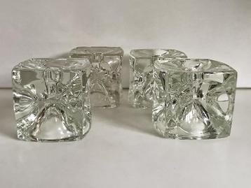 Rudolf Jurnikl Sklo Union Ice Cube glazen kandelaars 1960 beschikbaar voor biedingen