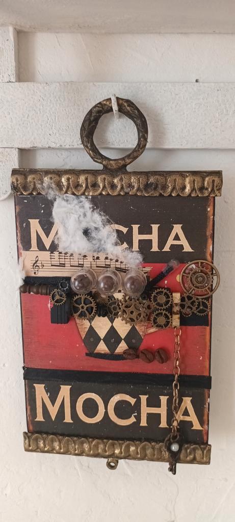 Steampunk wandhanger 'Mocha' 13,5 x 24,5 cm metaal, Huis en Inrichting, Woonaccessoires | Tekstborden en Spreuken, Gebruikt, Ophalen of Verzenden