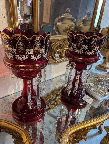 2 antieke kristallen schouwlusters,38 cm hoog 30 pegels €285 beschikbaar voor biedingen