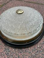 Antieke, brocante plafondlamp met mooi bewerkt glas, Ophalen