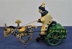 Tin toy clown op ezelen kar, met opwind mechaniek., Antiek en Kunst, Ophalen of Verzenden