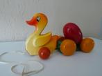 Vintage! Houten Kouvalias eend met eieren op wielen, Ophalen of Verzenden, Gebruikt, Duw- of Trekspeelgoed