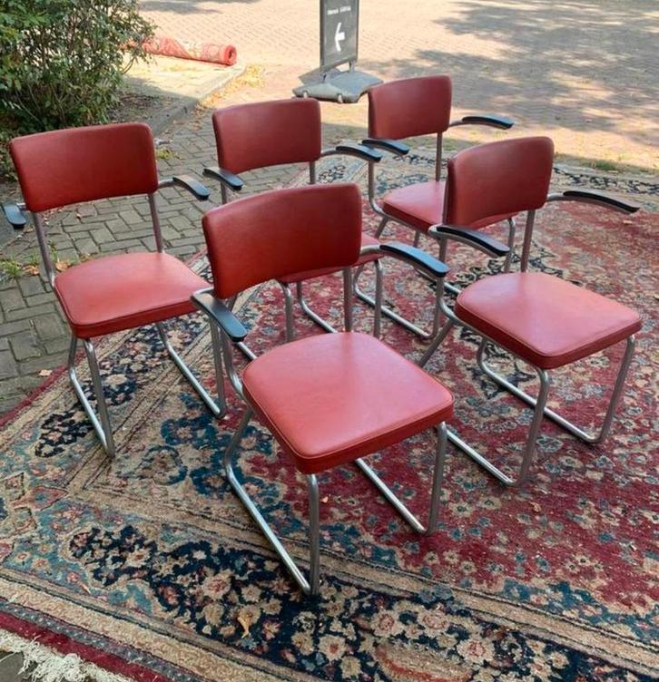 Stoel vijf Gispen de Wit buizen frame industriële stoelen., Huis en Inrichting, Stoelen, Ophalen of Verzenden