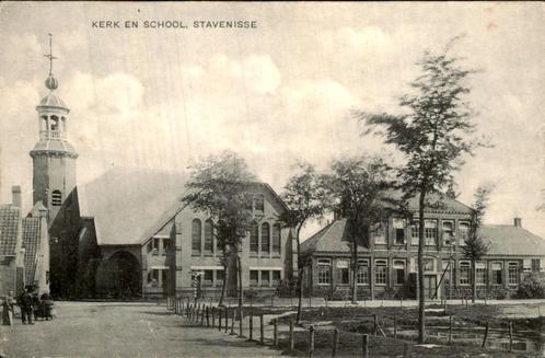 Stavenisse - Kerk en School, Verzamelen, Ansichtkaarten | Nederland, Ongelopen, Zeeland, Voor 1920, Verzenden