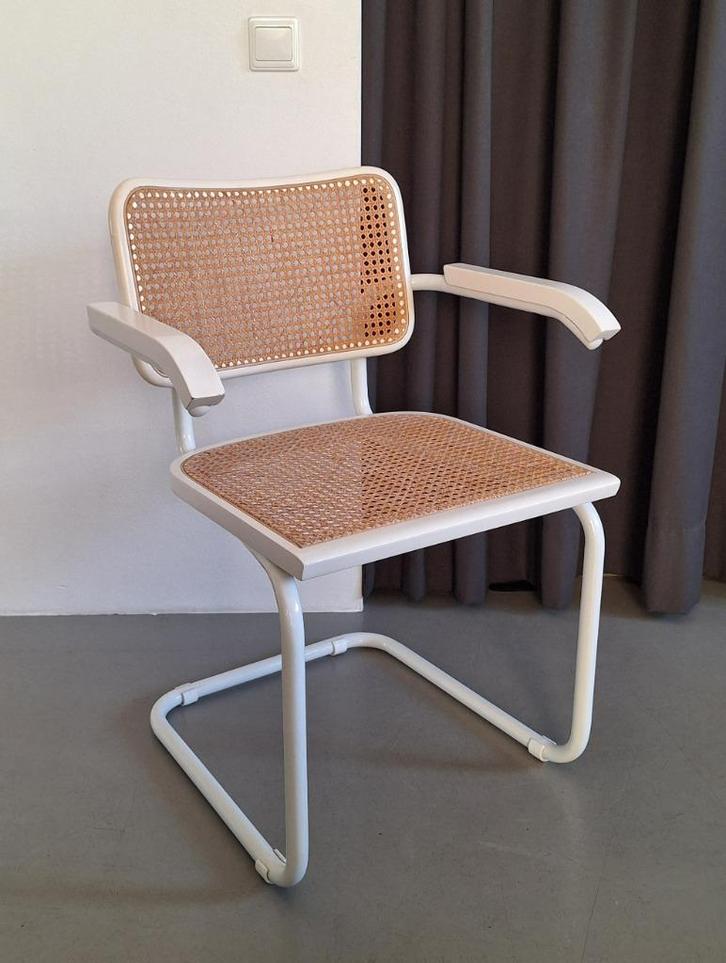 vintage Marcel Breuer Cesca buisframe webbing slede-stoel, Huis en Inrichting, Stoelen, Gebruikt, Eén, Wit, Ophalen