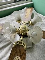 Vintage rotan Plafondventilator met Lampen, Ophalen, Zo goed als nieuw, Hout