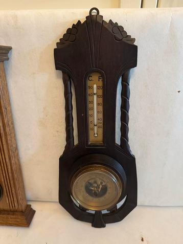 Antiek Houten Weerstation met Barometer & Thermometer. Uniek beschikbaar voor biedingen