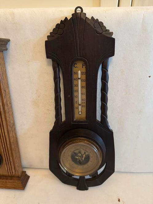 Antiek Houten Weerstation met Barometer & Thermometer. Uniek, Antiek en Kunst, Antiek | Woonaccessoires, Ophalen of Verzenden