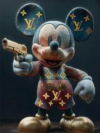 Mickey Mouse Glasschilderij met Pistool & LV Logo's, Huis en Inrichting, Ophalen of Verzenden
