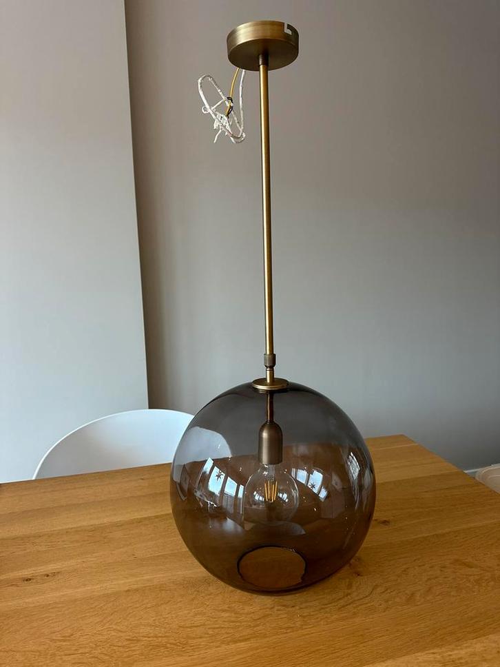 Karwei hanglamp Finn glazen bol, Huis en Inrichting, Lampen | Hanglampen, Zo goed als nieuw, 75 cm of meer, Glas, Ophalen