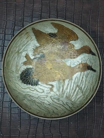 prachtig vintage messing bord met wilde eenden 19 cm beschikbaar voor biedingen