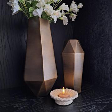  Vaas Brons | 34 cm | hexagon | goud | metaal | Hotel chique beschikbaar voor biedingen