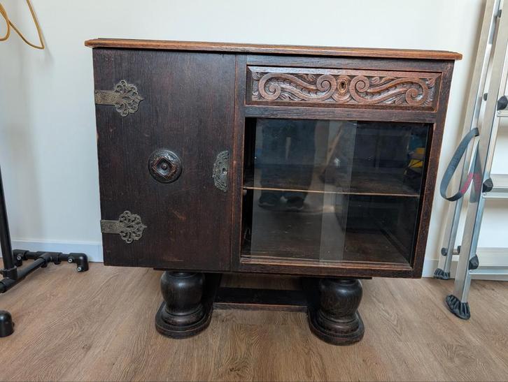 Prachtig antiek houten kastje. Incl. glazen deurtjes&sleutel, Huis en Inrichting, Kasten | Overige, Gebruikt, Ophalen