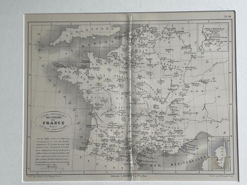 1865 Landkaart Frankrijk / Eveche O U D in moooie lijst, Antiek en Kunst, Kunst | Etsen en Gravures, Ophalen of Verzenden