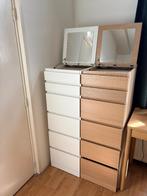 Ikea Malm ladekast met spiegel (wit gelazuurd eikenfineer), Ophalen, Minder dan 50 cm, Gebruikt, 5 laden of meer