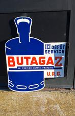 Vintage dubbelzijdig emaille reclamebord van Butagaz., Reclamebord, Gebruikt, ., Ophalen of Verzenden