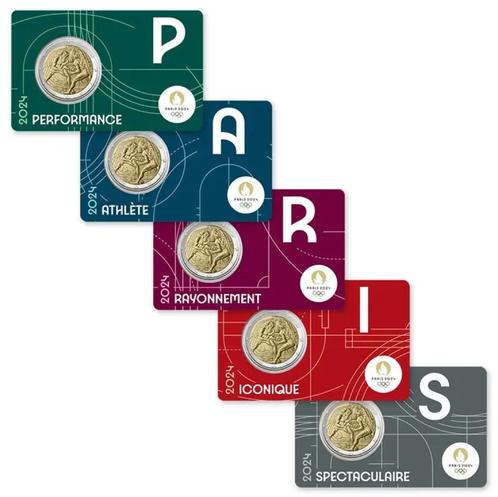2 Euro Frankrijk 2024 - Olympische Spelen Coincard SET 5, Postzegels en Munten, Munten | Europa | Euromunten, Setje, 2 euro, Frankrijk