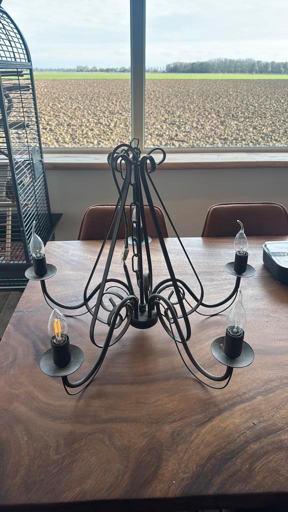 landelijke kroonluchter  5 armig, Huis en Inrichting, Lampen | Kroonluchters, Gebruikt, Metaal, Ophalen