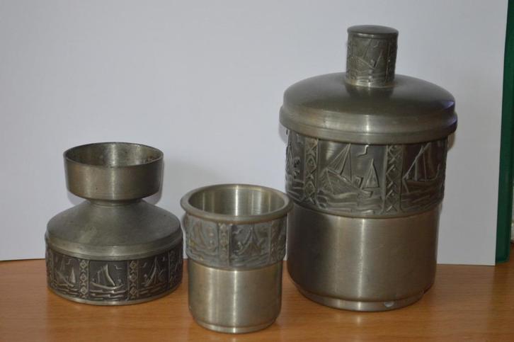 hele mooie 3 delige set  pewter tin made in Norway, Antiek en Kunst, Antiek | Tin, Ophalen of Verzenden