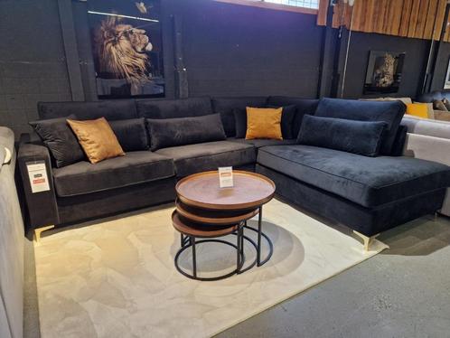 Voorraad | Hoekbank Zwart Velvet stof |  Showroom Utrecht🌞, Huis en Inrichting, Banken | Bankstellen, Nieuw, Hoekbank, Vierpersoons of meer