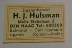 Sigarenhandel   H.J. HULSMAN     Melis Stokelaan    DEN HAAG, Verzenden, Zo goed als nieuw, Luciferdoosjes of -merken