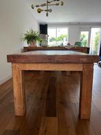 Robuuste eettafel van treinrails hout, Huis en Inrichting, Tafels | Eettafels, Ophalen, Gebruikt, Eikenhout, 200 cm of meer