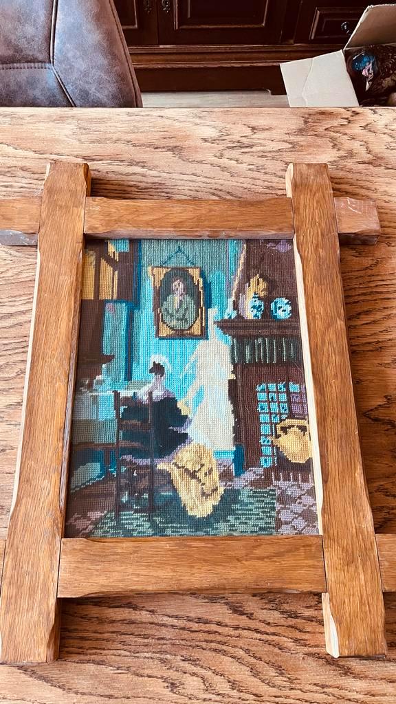 Vintage Ingelijst Geborduurd Schilderij - Jaren 70/80, Antiek en Kunst, Kunst | Schilderijen | Klassiek, Ophalen of Verzenden