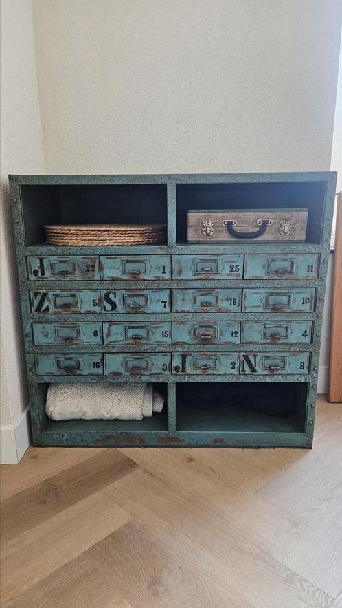 Ladekast industrieel blauw ijzer, Huis en Inrichting, Kasten | Ladekasten, Gebruikt, Minder dan 100 cm, 50 tot 100 cm, 25 tot 50 cm