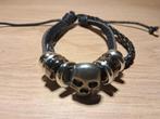 zwarte leren armband skull 01, Ophalen of Verzenden, Nieuw, Zwart, Leer