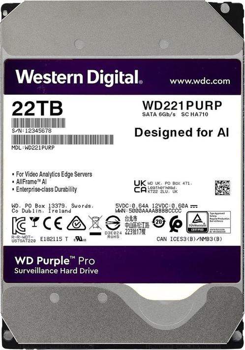WD Purple 22Tb AI, Computers en Software, Harde schijven, Zo goed als nieuw, Desktop, Intern, HDD, SATA, Ophalen of Verzenden