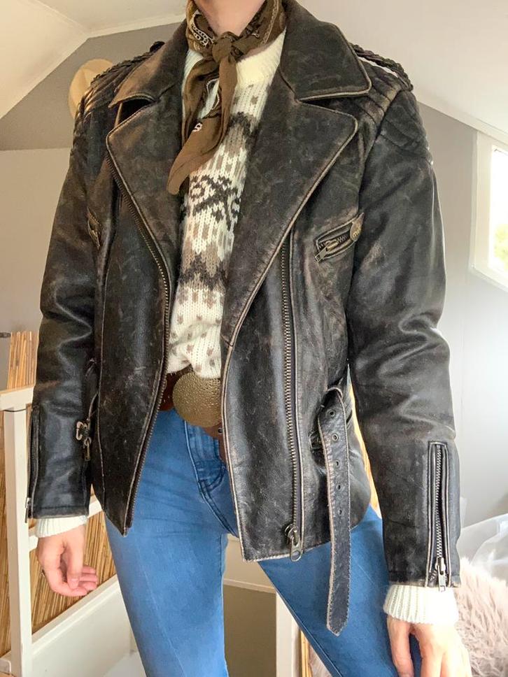 Modeka bikerjack S M leren jas, Kleding | Dames, Jassen | Zomer, Zo goed als nieuw, Maat 38/40 (M), Zwart, Ophalen of Verzenden