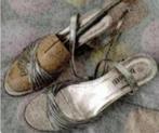 Zilverkleurige open schoenen sleehak; 39; Gina Benotti, Overige kleuren, Zo goed als nieuw, Sandalen of Muiltjes, Ophalen of Verzenden