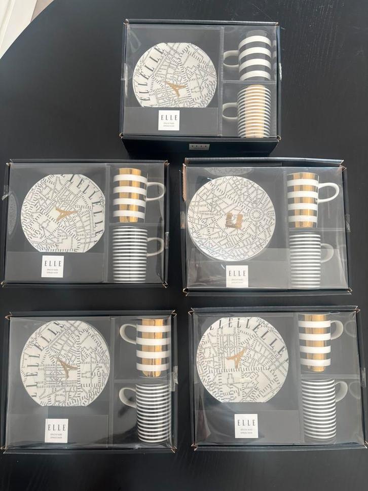 ELLE Espresso set – 2 kopjes + 2 schoteltjes, Huis en Inrichting, Keuken | Servies, Nieuw, Kop(pen) en/of Schotel(s), Overige stijlen