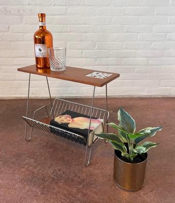 ✨ Mid-Century Lectuurtafeltje – Hout, Chroom & Keramiek ✨ beschikbaar voor biedingen