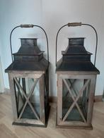 Set van 2 houten lantaarns, Gebruikt, Kandelaar, Bruin, Hout