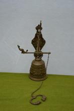 Oude koperen trekbel / kloosterbel met trekkoord, 33cm hoog, Antiek en Kunst, Ophalen of Verzenden