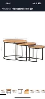 Tafelset 3 Bijzettafels Hout/Metaal, Minder dan 45 cm, Minder dan 55 cm, Mangohout, Rond