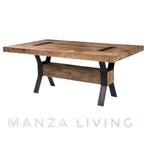 Mangohouten eettafel 90x200 cm, 200 cm of meer, 50 tot 100 cm, Nieuw, Metaal