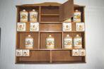 Houten kruidenrek met handgeschilderde potten., Huis en Inrichting, Ophalen of Verzenden