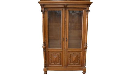 Antieke Twee-deurs Glaskast - Vitrinekast, Antiek en Kunst, Antiek | Woonaccessoires, Ophalen of Verzenden