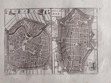 4 / Stadsplattegrond Haarlem & Alkmaar Gravure uit 1706 beschikbaar voor biedingen