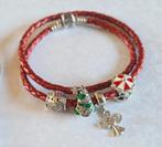 RODE LEREN ARMBAND MET KERSTBEDELS, Ophalen, Zo goed als nieuw, Rood, Zilver