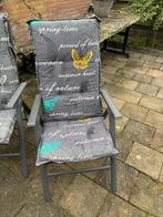 2 tuinstoelen met kussens, Tuin en Terras, Ophalen, Gebruikt