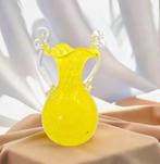 Vintage Murano-stijl handgeblazen gele kunstglazen vaas, Ophalen of Verzenden